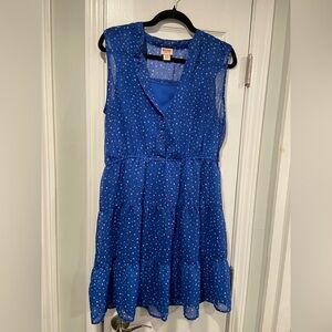 Mossimo Size XL Royal Blue White Dot Sleeveless Lightweight Tiered Lined Dress